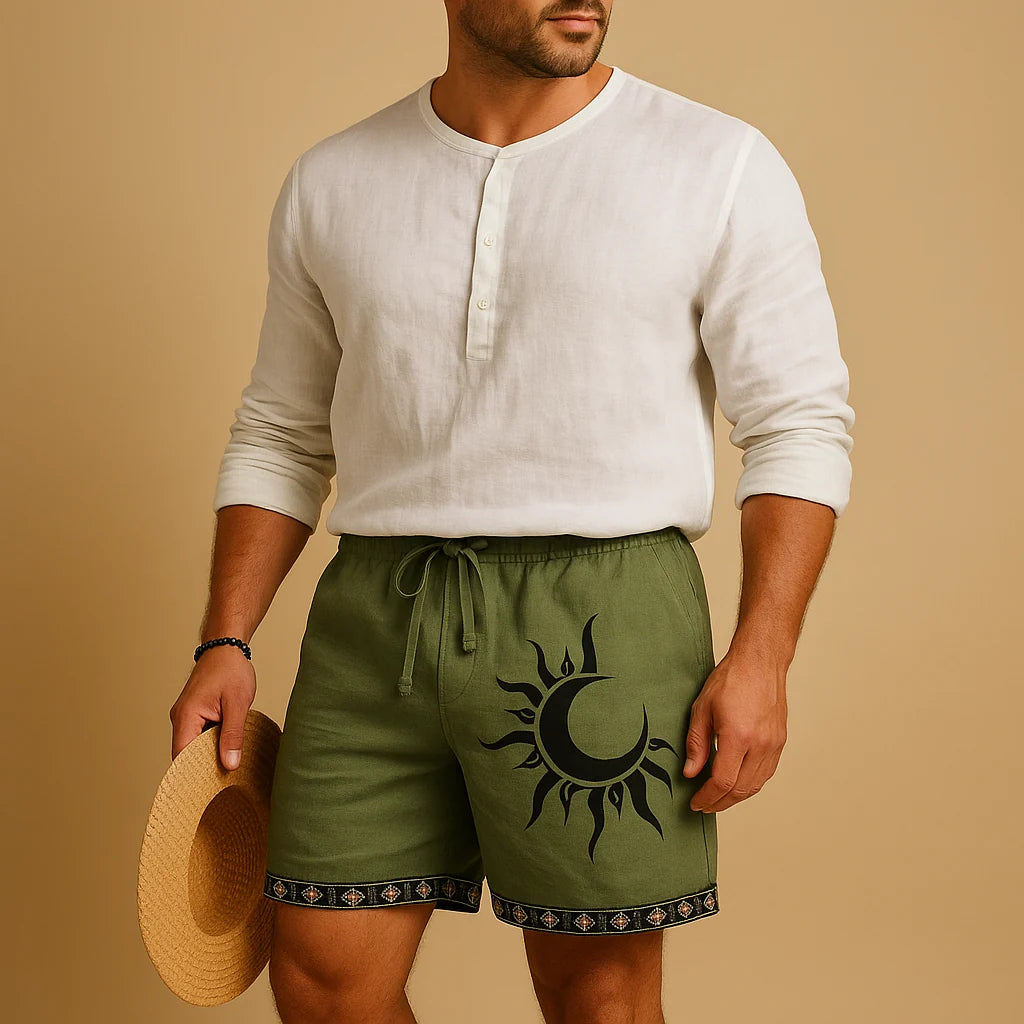 Men's Printed Elastic Waist Shorts with Adjustable Fit