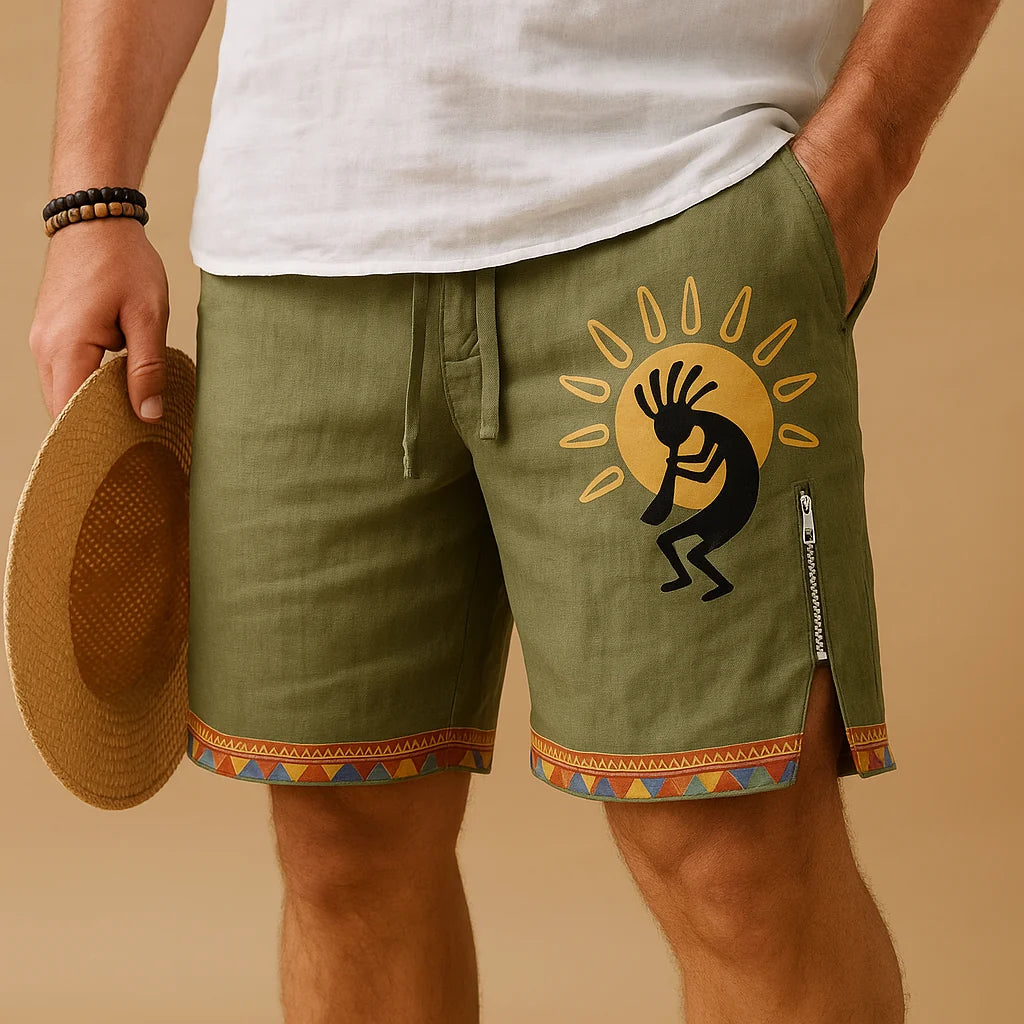 Men's Printed Elastic Waist Shorts with Adjustable Fit