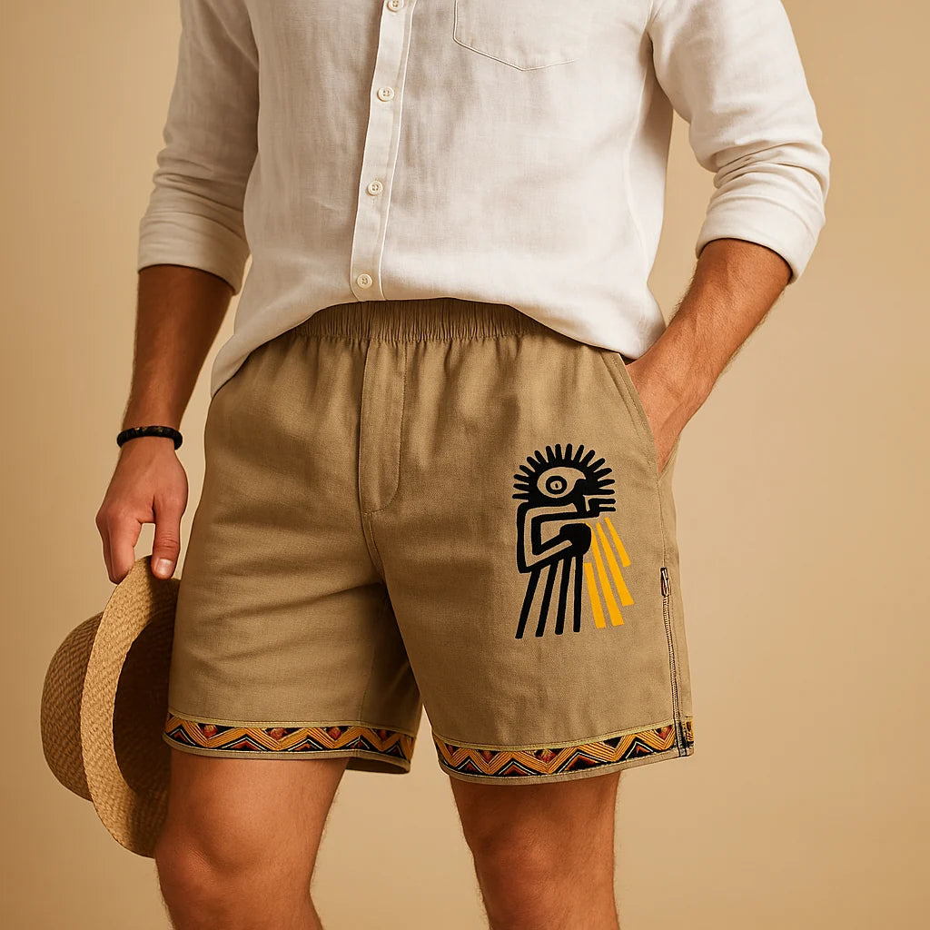 Men's Printed Elastic Waist Shorts with Adjustable Fit
