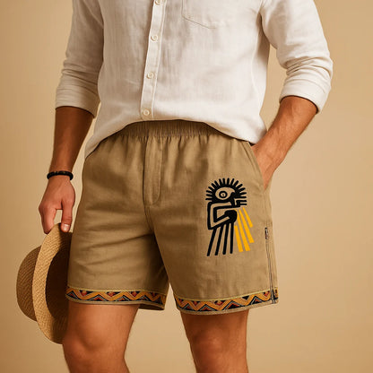 Men's Printed Elastic Waist Shorts with Adjustable Fit