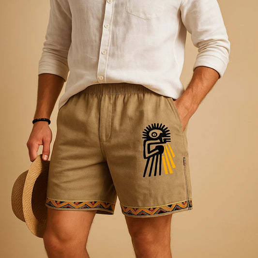 Men's Printed Elastic Waist Shorts with Adjustable Fit