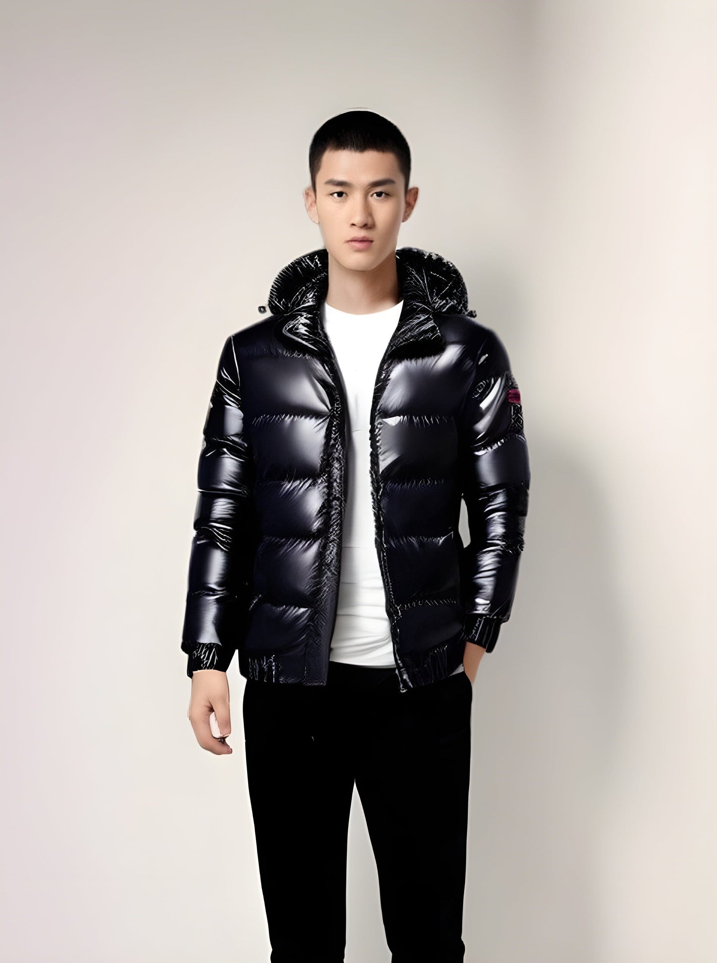 Men's Puffer Jacket with Detachable Hood for Winter Wear