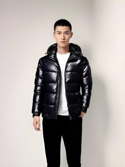 Men's Puffer Jacket with Detachable Hood for Winter Wear
