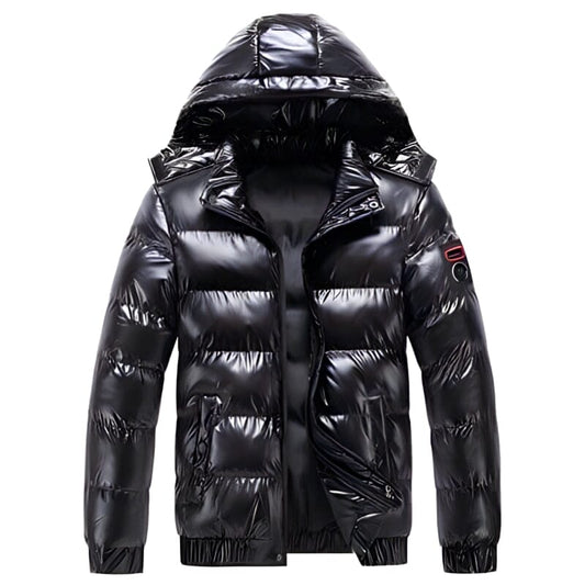 Men's Puffer Jacket with Detachable Hood for Winter Wear