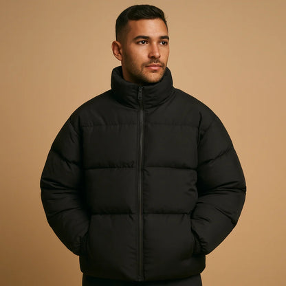 Men's Puffer Jacket with High Collar for Winter Wear