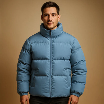 Men's Puffer Jacket with High Collar for Winter Wear