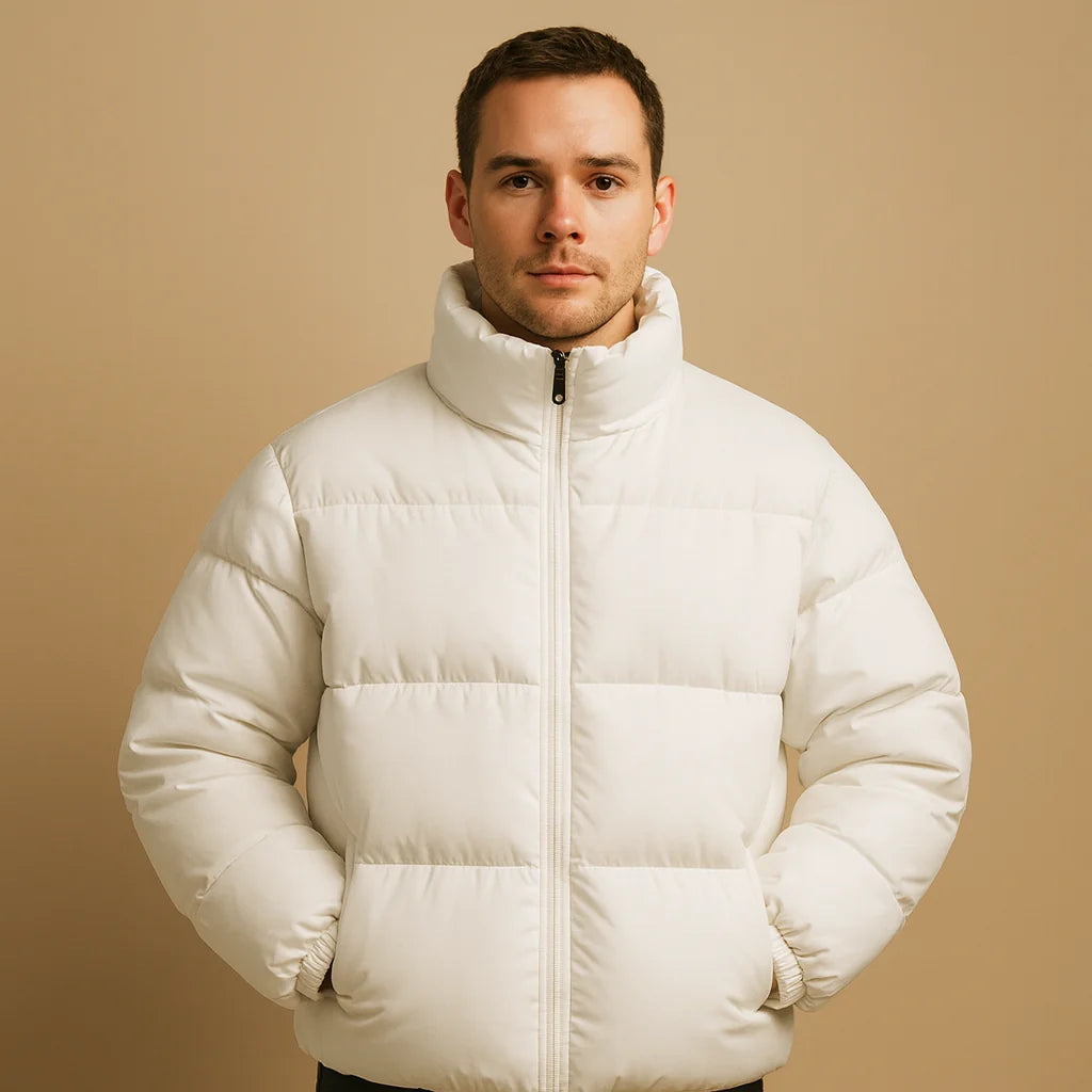 Men's Puffer Jacket with High Collar for Winter Wear