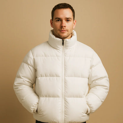 Men's Puffer Jacket with High Collar for Winter Wear