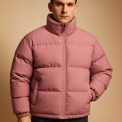 Men's Puffer Jacket with High Collar for Winter Wear