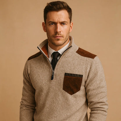 Men's Pullover Sweater with Collar and Chest Pocket