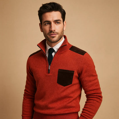 Men's Pullover Sweater with Collar and Chest Pocket