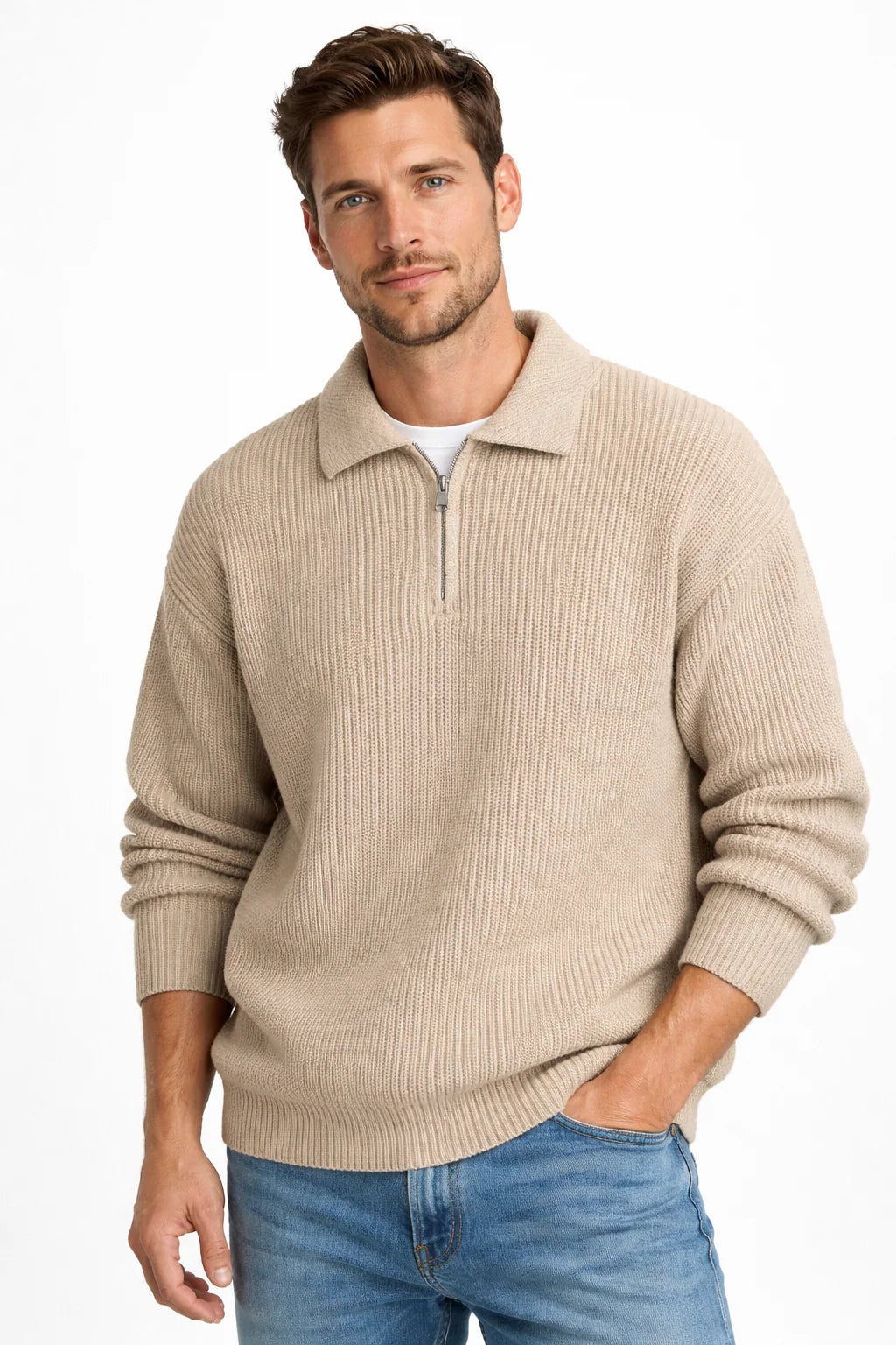 Men's Quarter Zip Knit Sweater