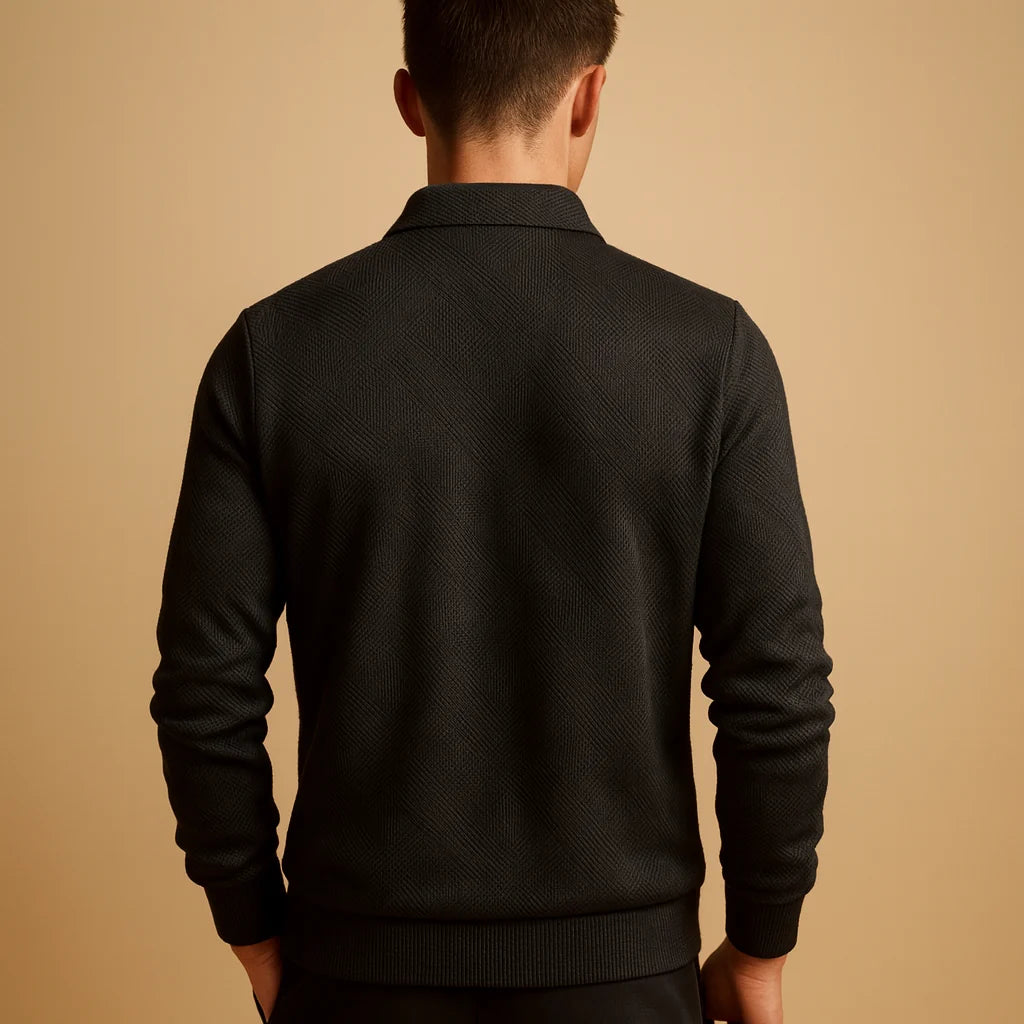 Men's Quarter Zip Polo Sweater with Geometric Print