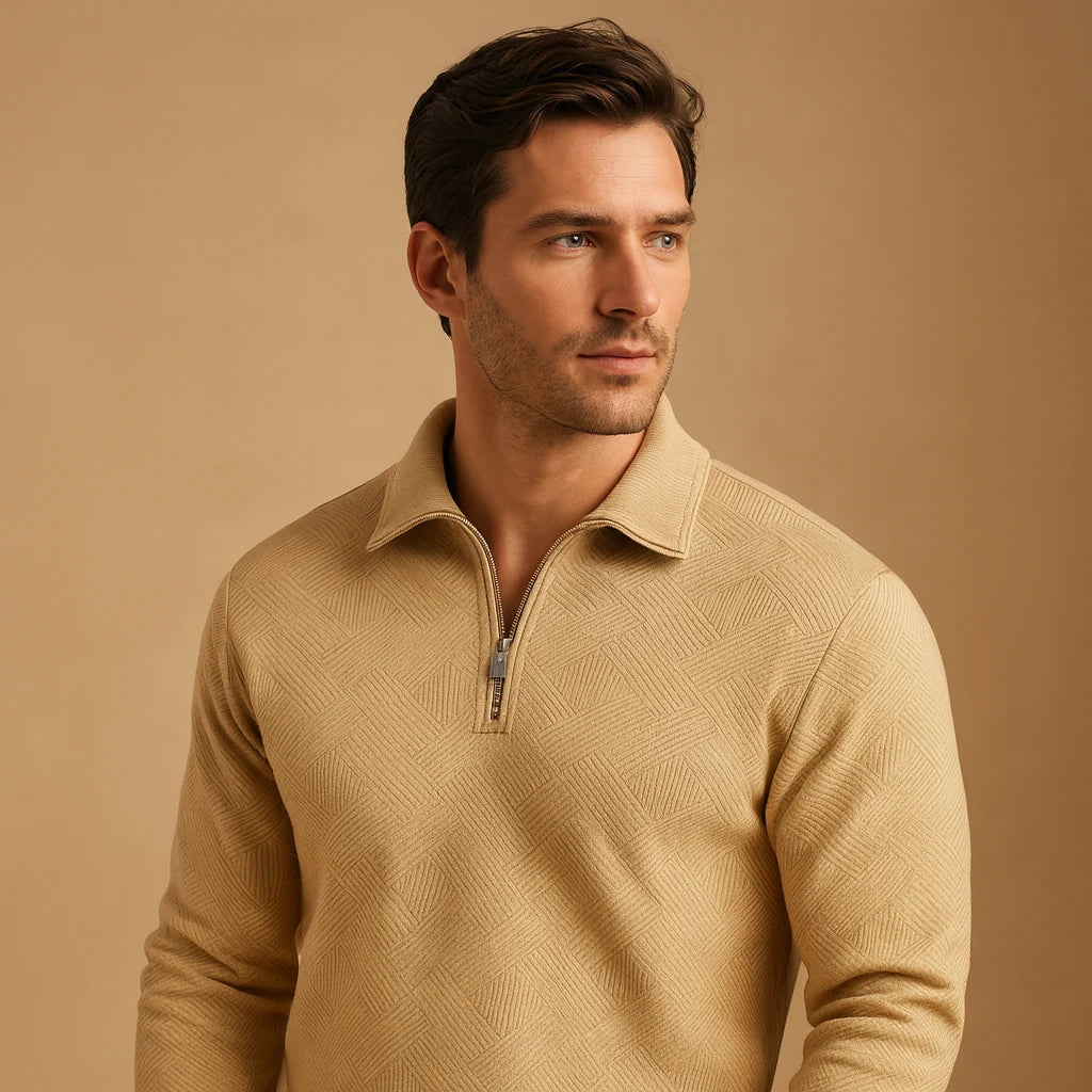 Men's Quarter Zip Polo Sweater with Geometric Print