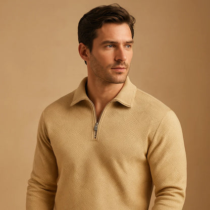Men's Quarter Zip Polo Sweater with Geometric Print