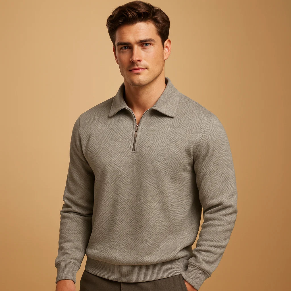 Men's Quarter Zip Polo Sweater with Geometric Print