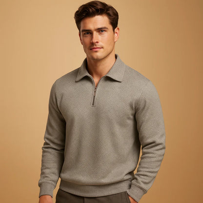 Men's Quarter Zip Polo Sweater with Geometric Print