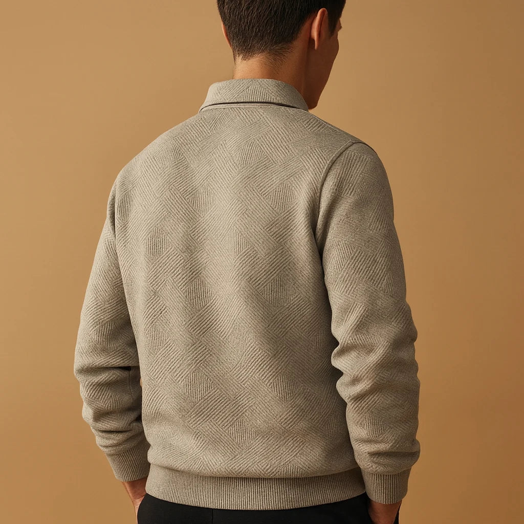Men's Quarter Zip Polo Sweater with Geometric Print