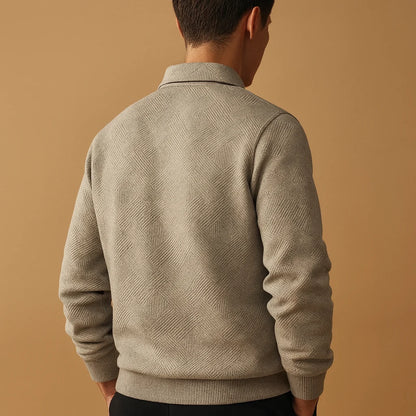 Men's Quarter Zip Polo Sweater with Geometric Print