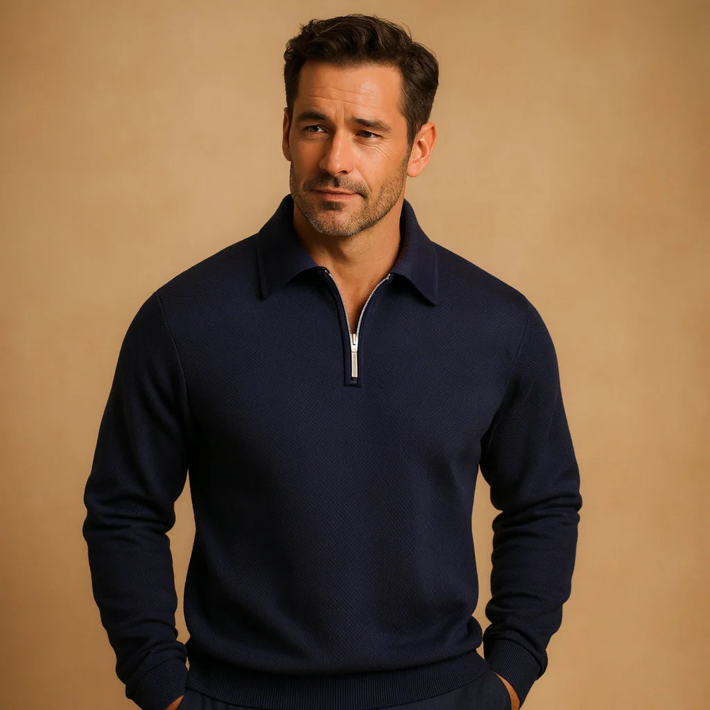 Men's Quarter Zip Polo Sweater with Geometric Print