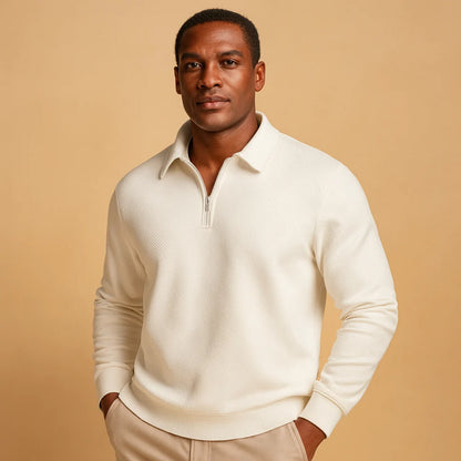 Men's Quarter Zip Polo Sweater with Geometric Print