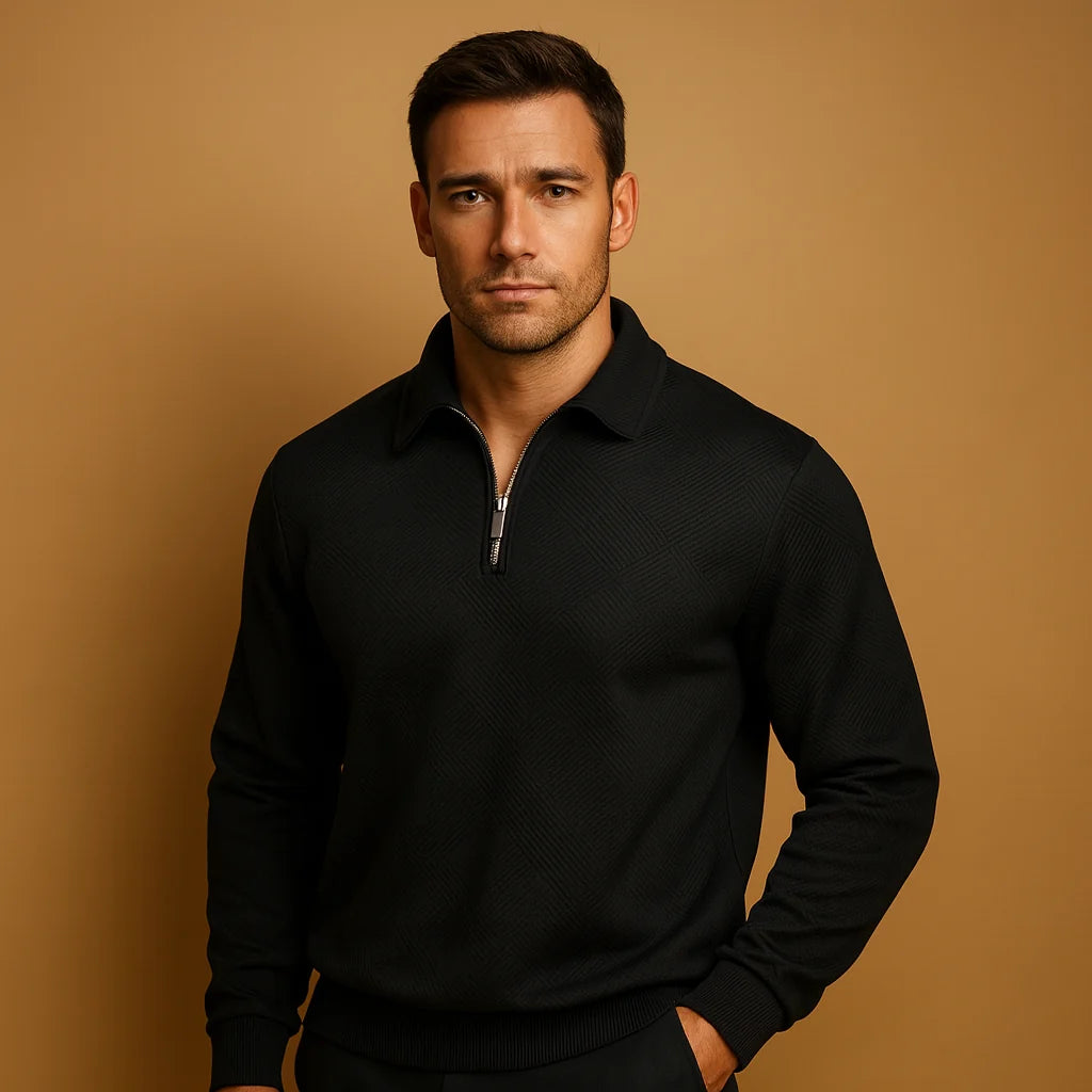 Men's Quarter Zip Polo Sweater with Geometric Print
