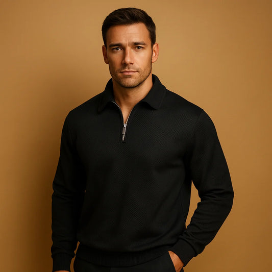 Men's Quarter Zip Polo Sweater with Geometric Print