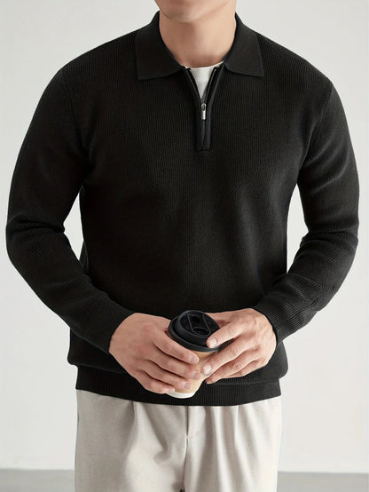 Men's Quarter Zip Polo Sweater with Soft Knit Texture