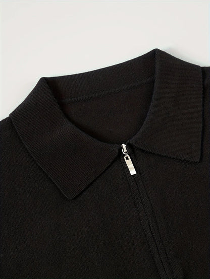 Men's Quarter Zip Polo Sweater with Soft Knit Texture