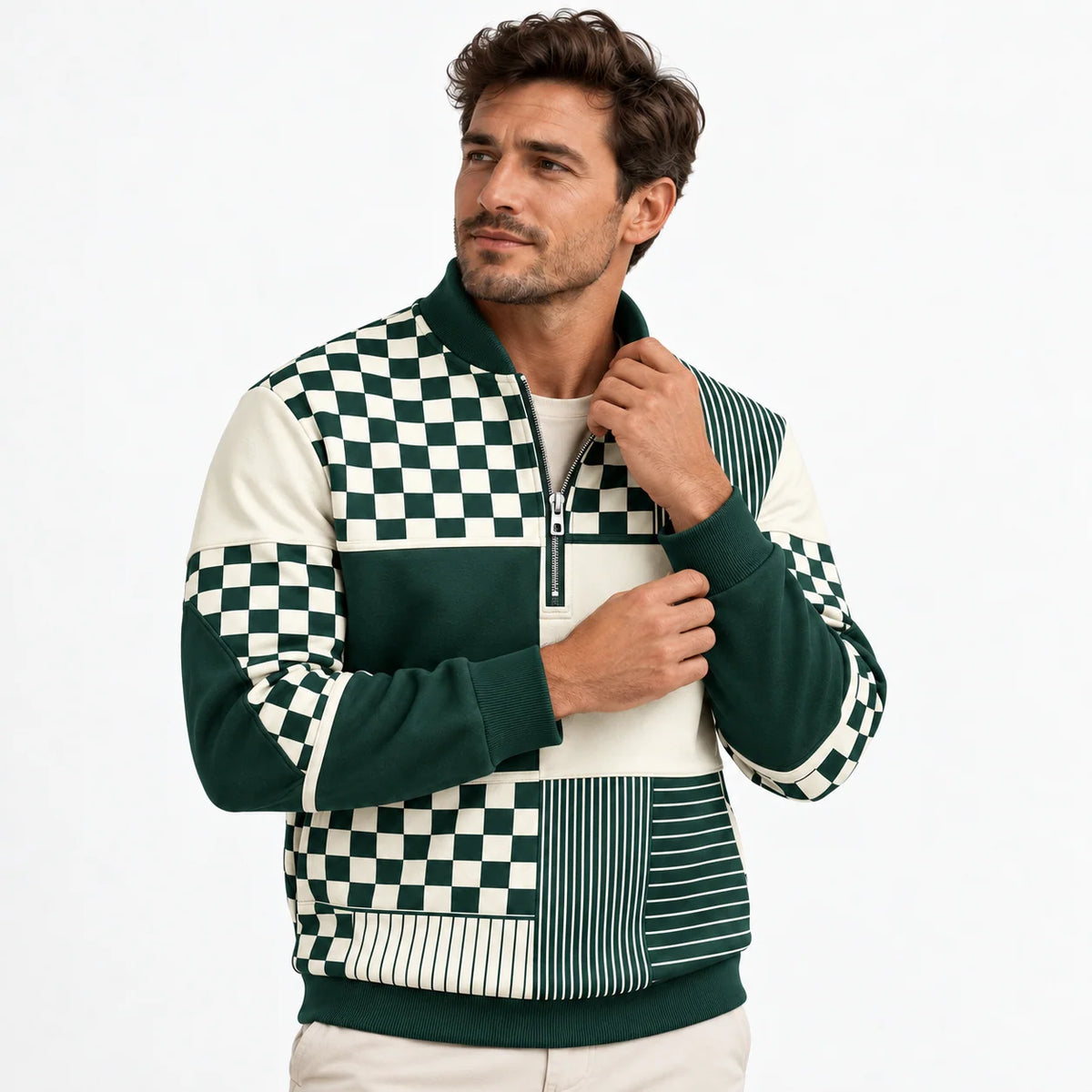 Men's Quarter-Zip Pullover with Stripe Design