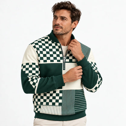 Men's Quarter-Zip Pullover with Stripe Design