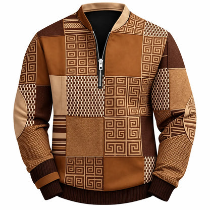 Men's Quarter-Zip Pullover with Stripe Design