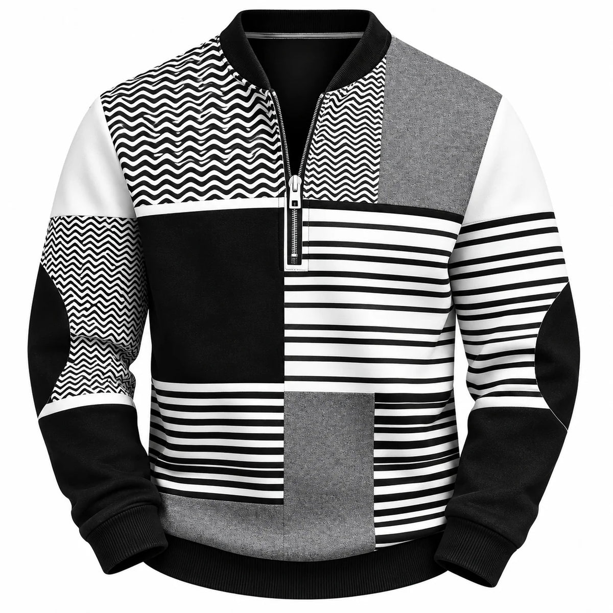 Men's Quarter-Zip Pullover with Stripe Design