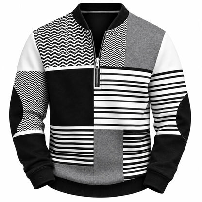 Men's Quarter-Zip Pullover with Stripe Design