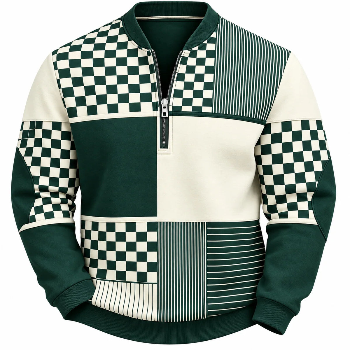 Men's Quarter-Zip Pullover with Stripe Design