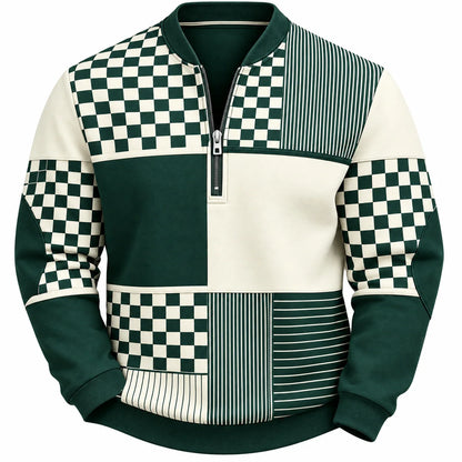 Men's Quarter-Zip Pullover with Stripe Design