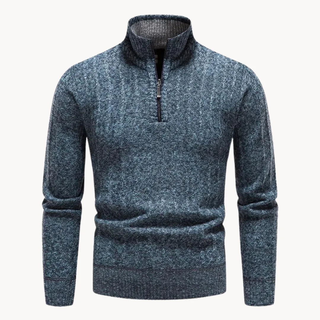 Men's Quarter Zip Sweater with Stand-Up Collar