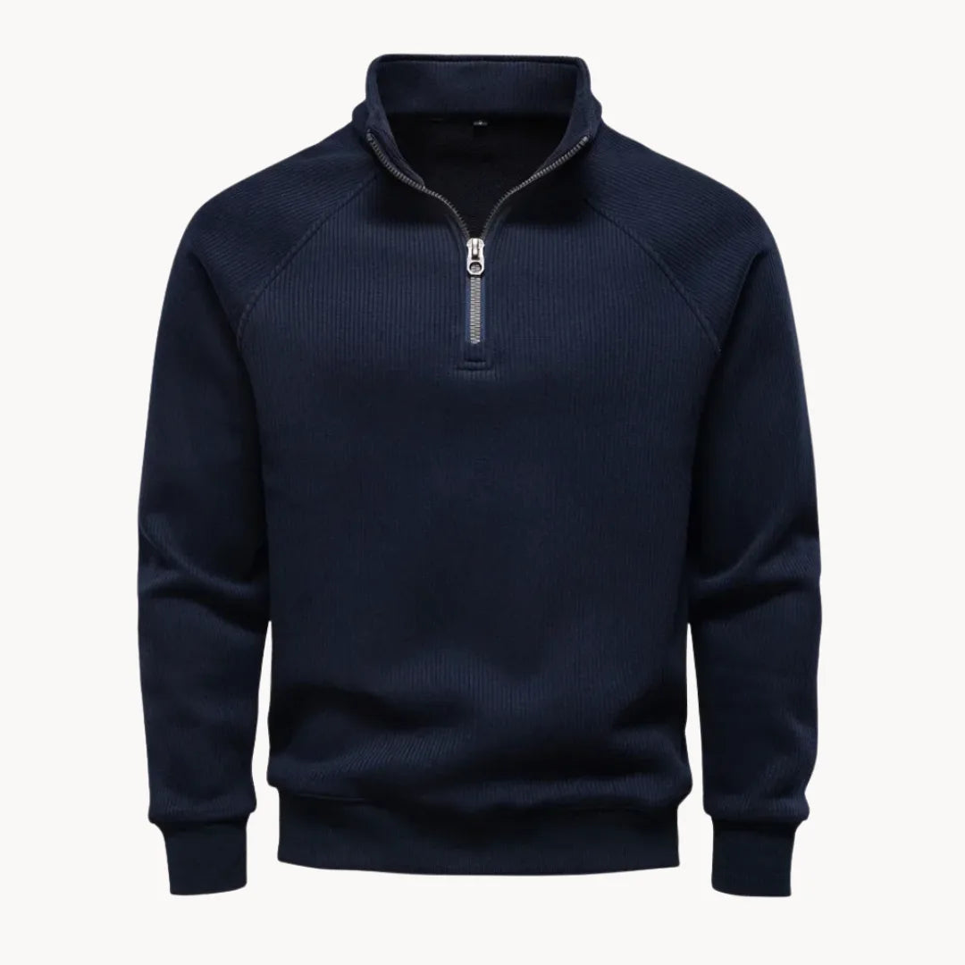 Men's Quarter Zip Sweater with Stand-Up Collar