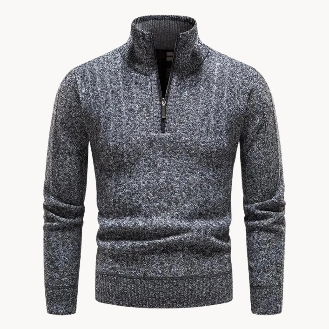 Men's Quarter Zip Sweater with Stand-Up Collar