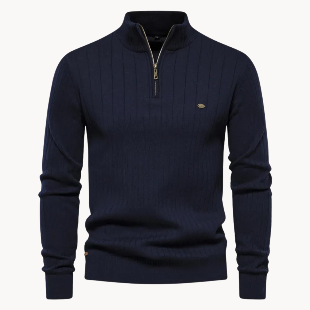 Men's Quarter Zip Sweater with Stripe Pattern