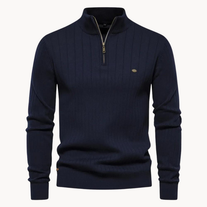 Men's Quarter Zip Sweater with Stripe Pattern
