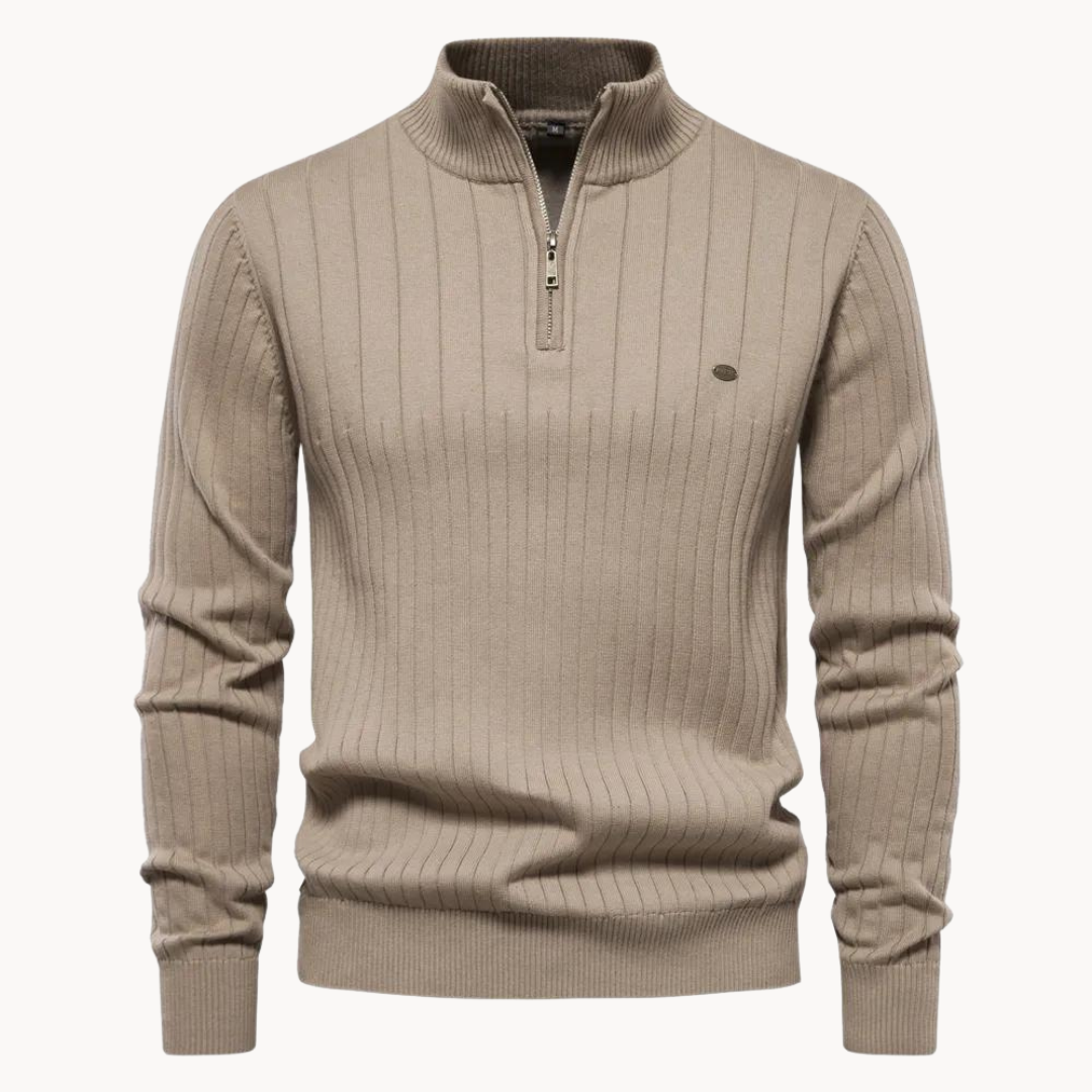 Men's Quarter Zip Sweater with Stripe Pattern