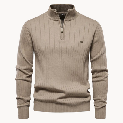 Men's Quarter Zip Sweater with Stripe Pattern