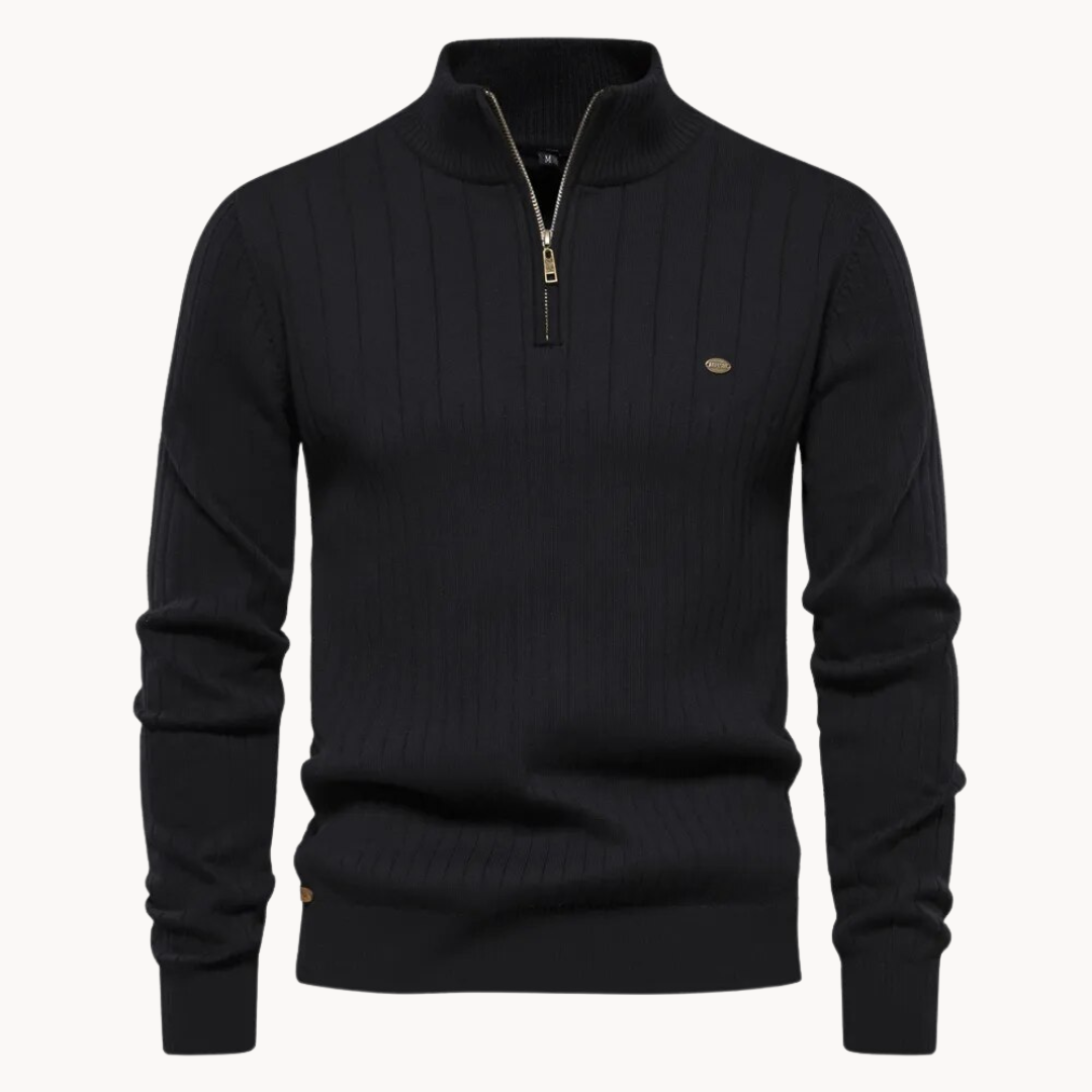 Men's Quarter Zip Sweater with Stripe Pattern