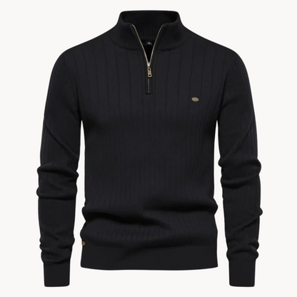 Men's Quarter Zip Sweater with Stripe Pattern