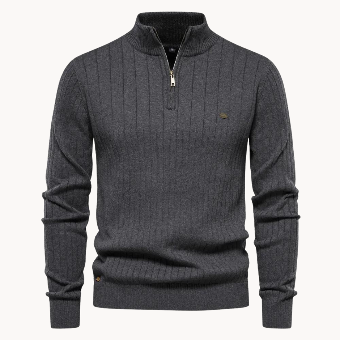 Men's Quarter Zip Sweater with Stripe Pattern