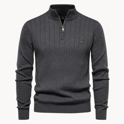 Men's Quarter Zip Sweater with Stripe Pattern