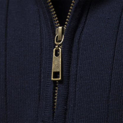 Men's Quarter Zip Sweater with Stripe Pattern