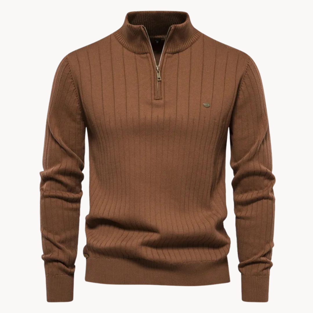 Men's Quarter Zip Sweater with Stripe Pattern