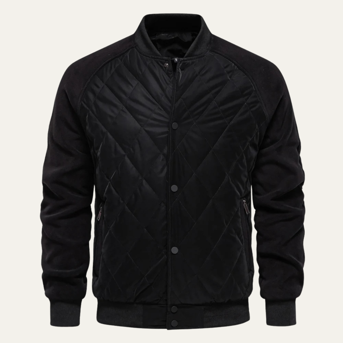 Men's Quilted Bomber Jacket with Snap Button Closure